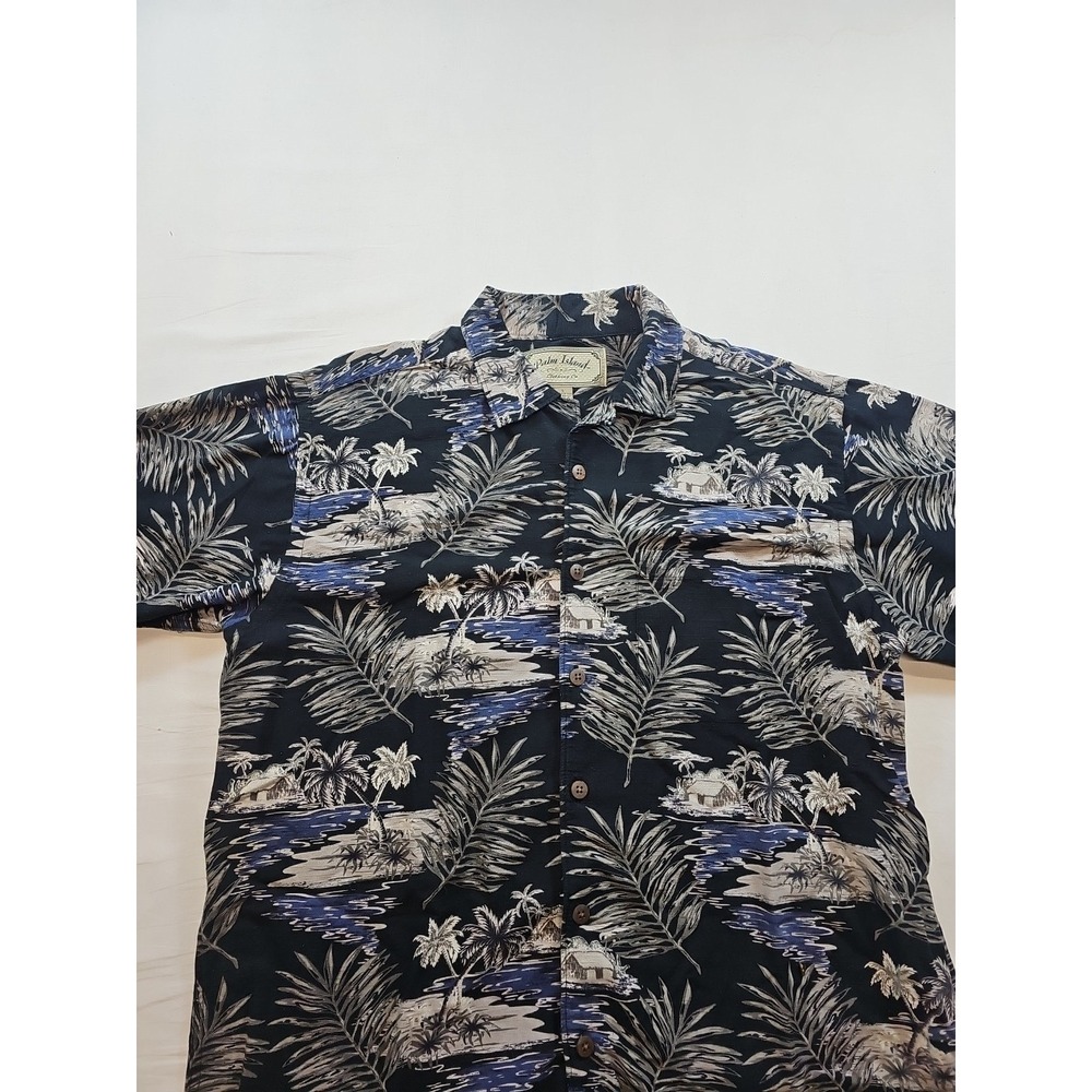 Palm ISLAND Shirt "Men's Large" Button-Up Palm Tree‎ Hawaiian Camp Beach